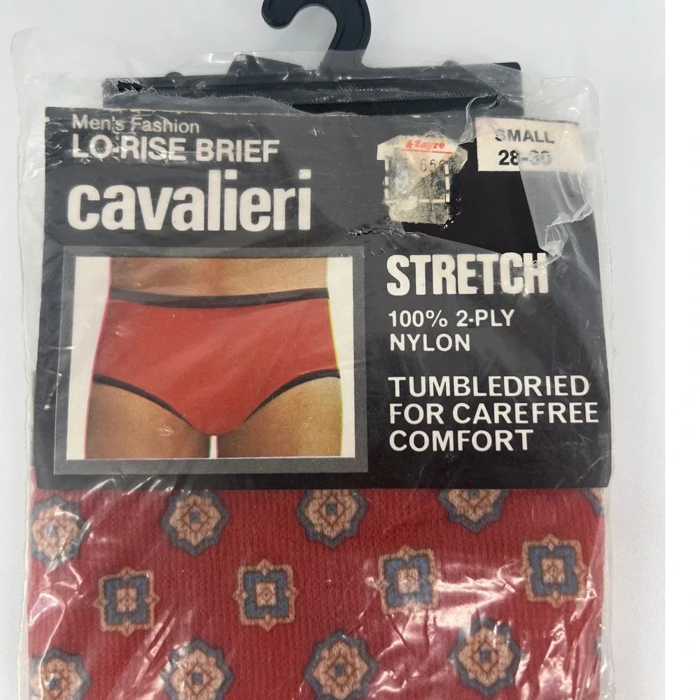 Rare 1970s Zayre Deadstock Cavalieri Red Geometric Nylon Briefs Small Low Rise